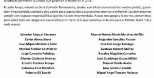 Extracto de la carta de panistas donde piden que se defina el presidente del PAN nacional, Ricardo Anaya.