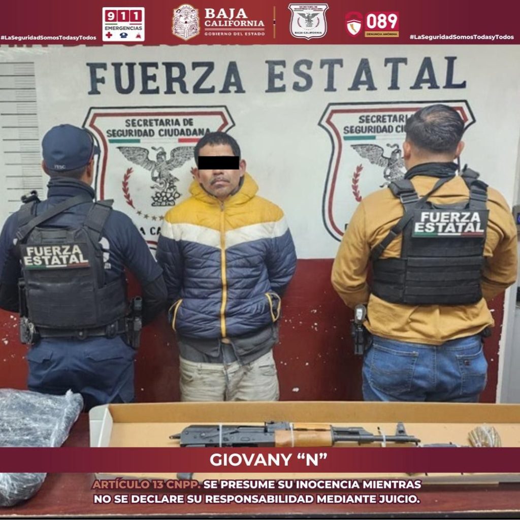 Detienen a presunto delincuente en Tecate, en poder dde un arma de fuego de alto calibre