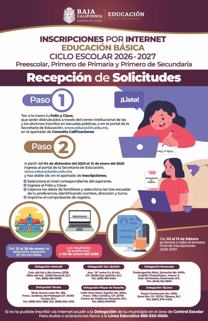 Siguen las inscripciones por Internet para educación básica 2026-2027
