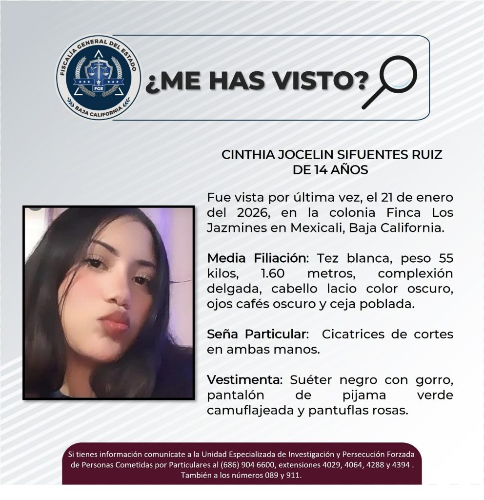 Desaparecida Cinthia Jocelin Sinfuentes Ruiz de 14 años #Mexicali