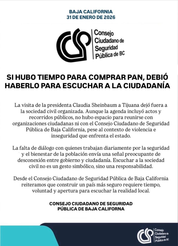 Falta de diálogo con Presidenta Scheinbaum resulta preocupante: Consejo Ciudadano de Seguridad