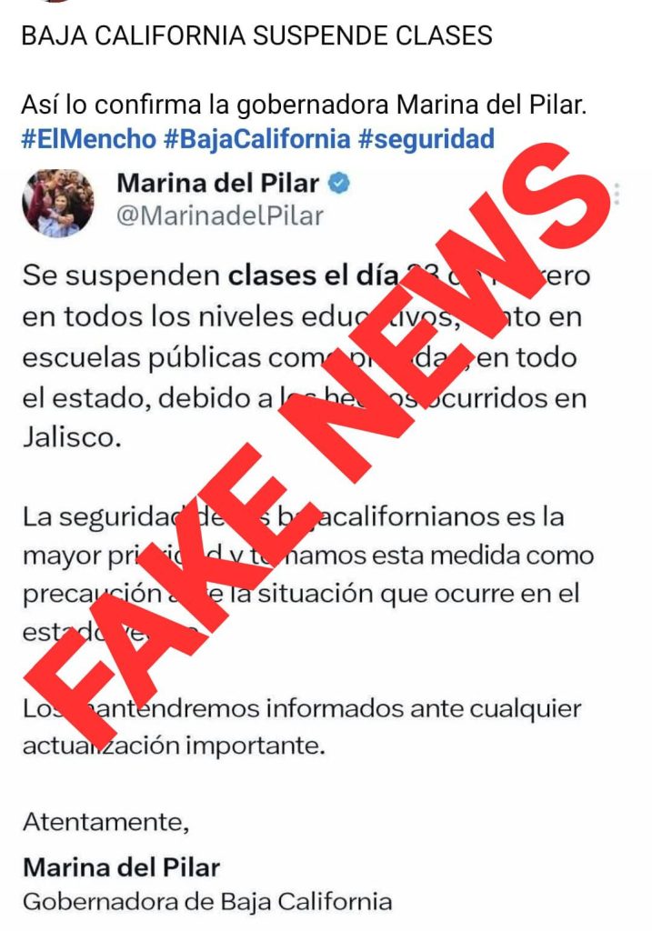 Gobernadora Marina del Pilar desmiente #FakeNews sobre suspensión de clases