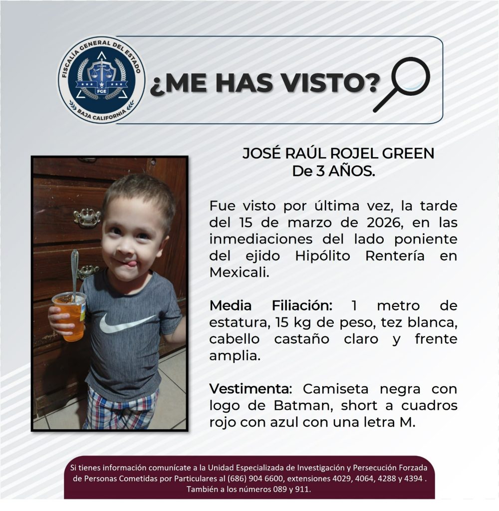 Buscan a niño José Raúl Rojel Green de 3 años de edad