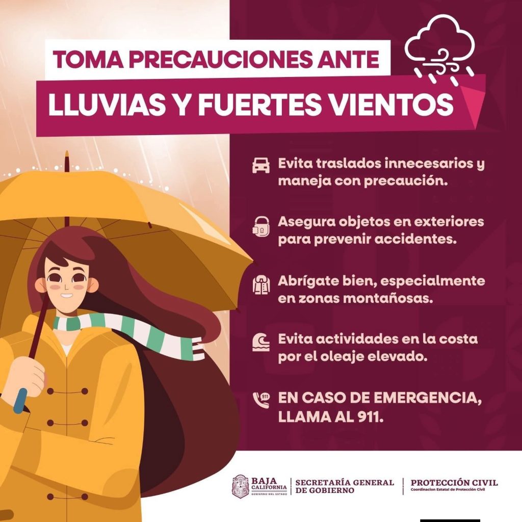 Piden tomar precauciones ante pronósticos de lluvias para BC