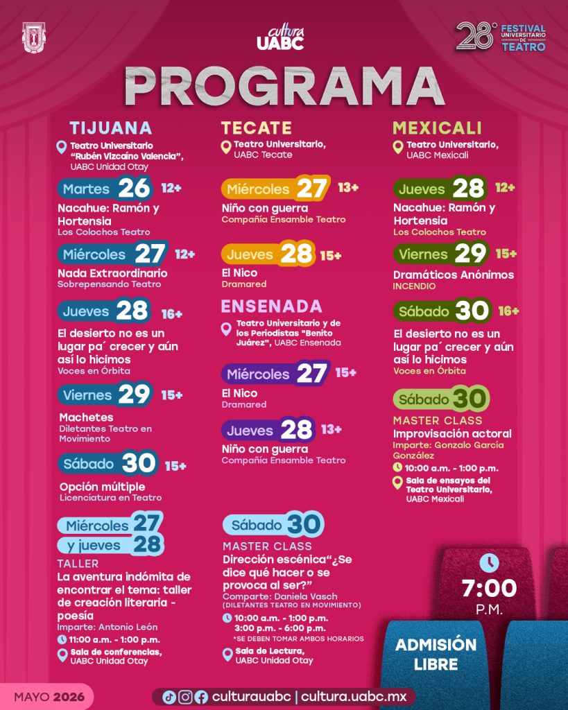 Regresa el Festival Universitario de Teatro de la UABC con funciones gratuitas en cuatro ciudades