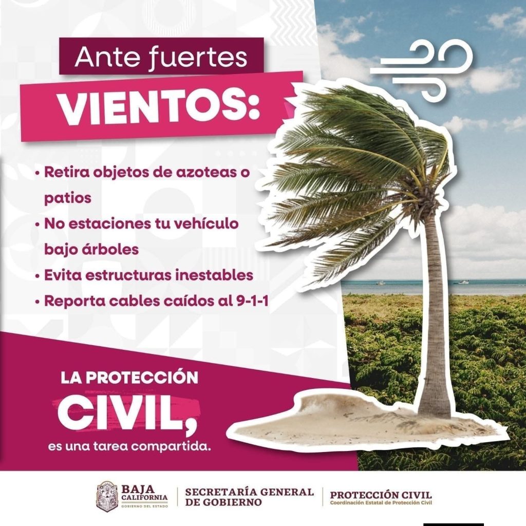 Vientos fuertes y lluvias dispersas en Baja California: Protección Civil
