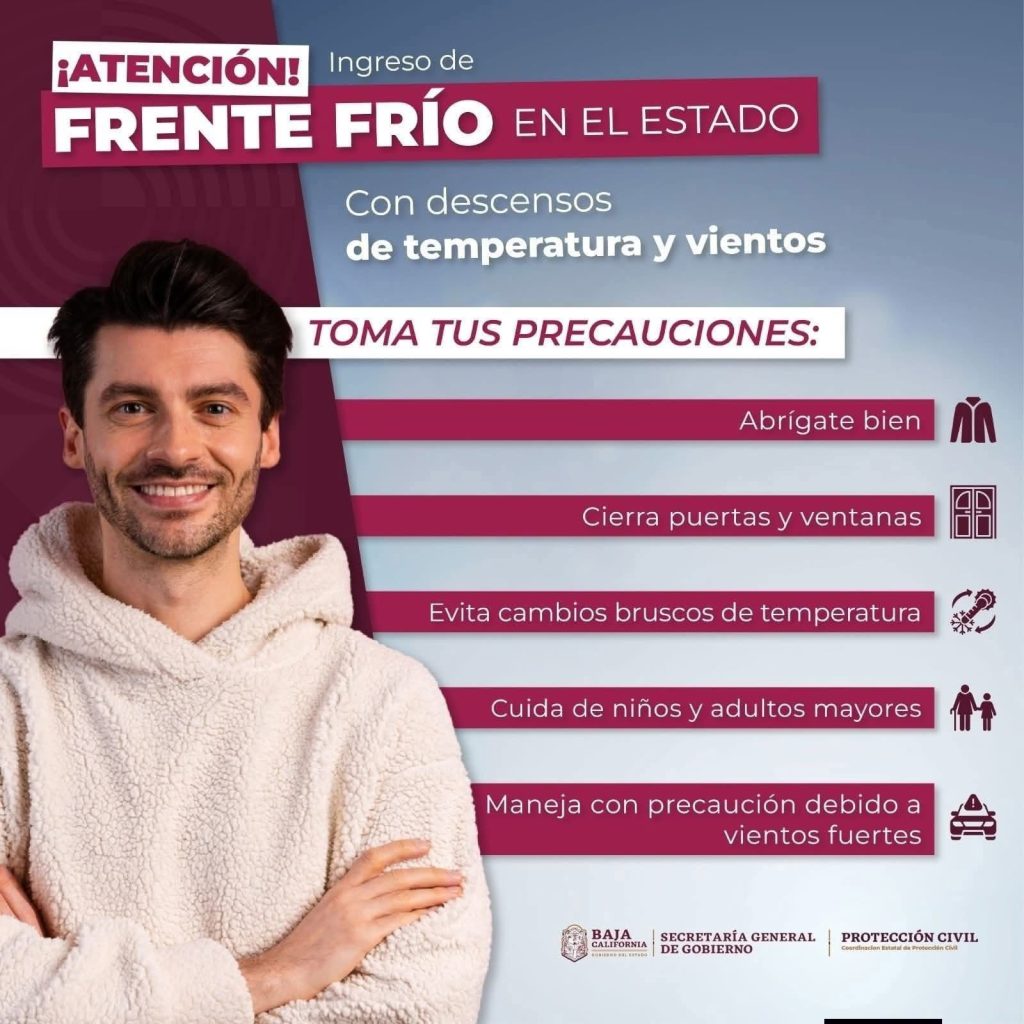 A partir de este domingo nuevo Frente Frío en Baja California