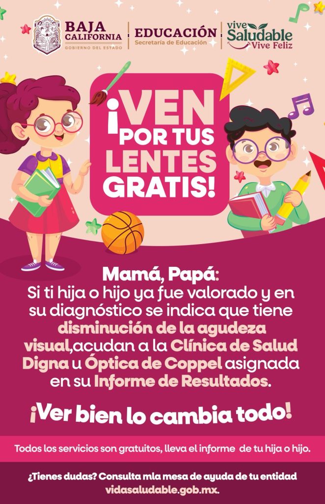 Lentes gratuitos para estudiantes de educación básica en BC