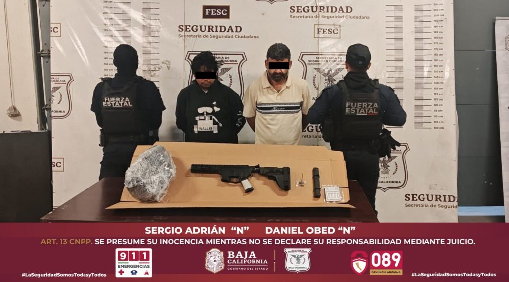 Arrestan a par de sujetos que son sicarios armados en Tecate