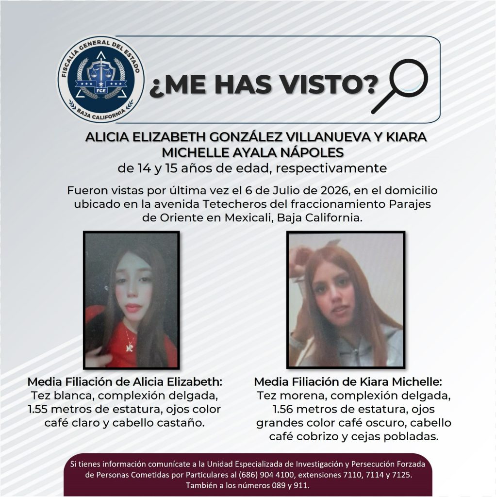 Desaparecen 2 adolescentes: Alicia Elizabeth González Villanueva y Kiara Michelle Ayala Nápoles