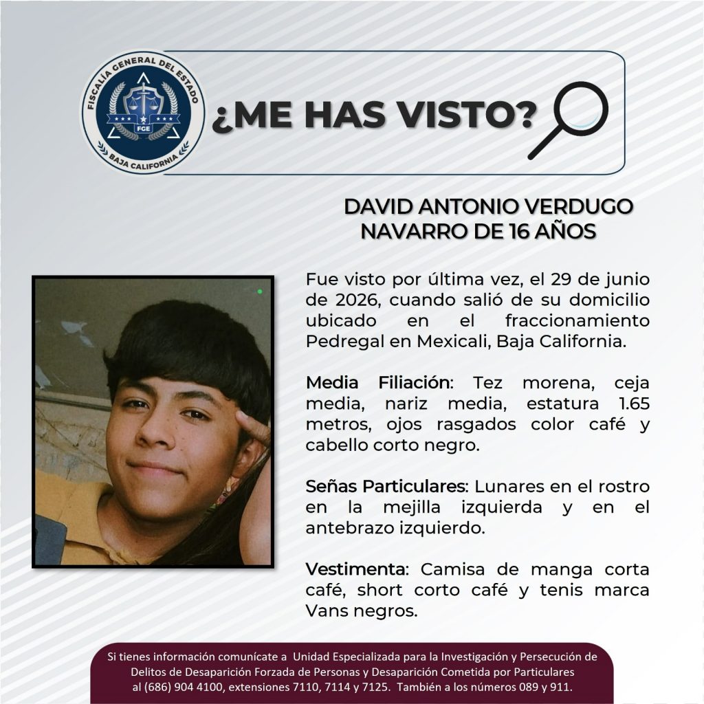 Lanzan búsqueda de David Antonio Verdugo Navarro de 16 años de edad