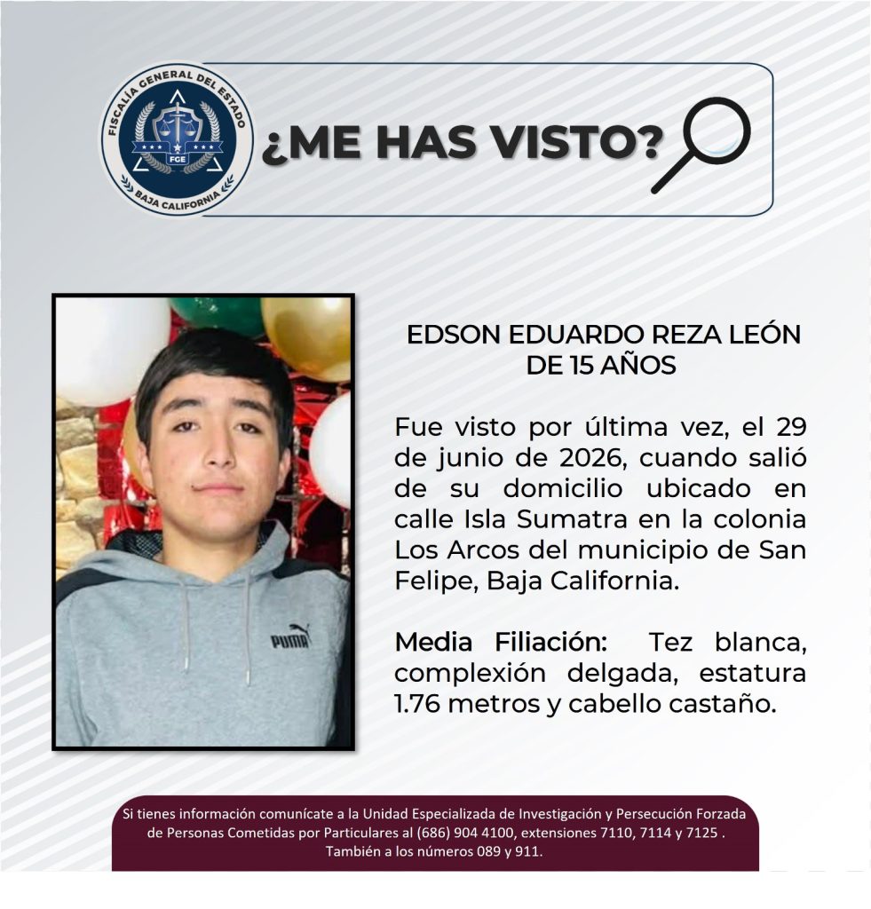 Buscan a joven desaparecido, Edson Eduardo Reza León de 15 años de edad
