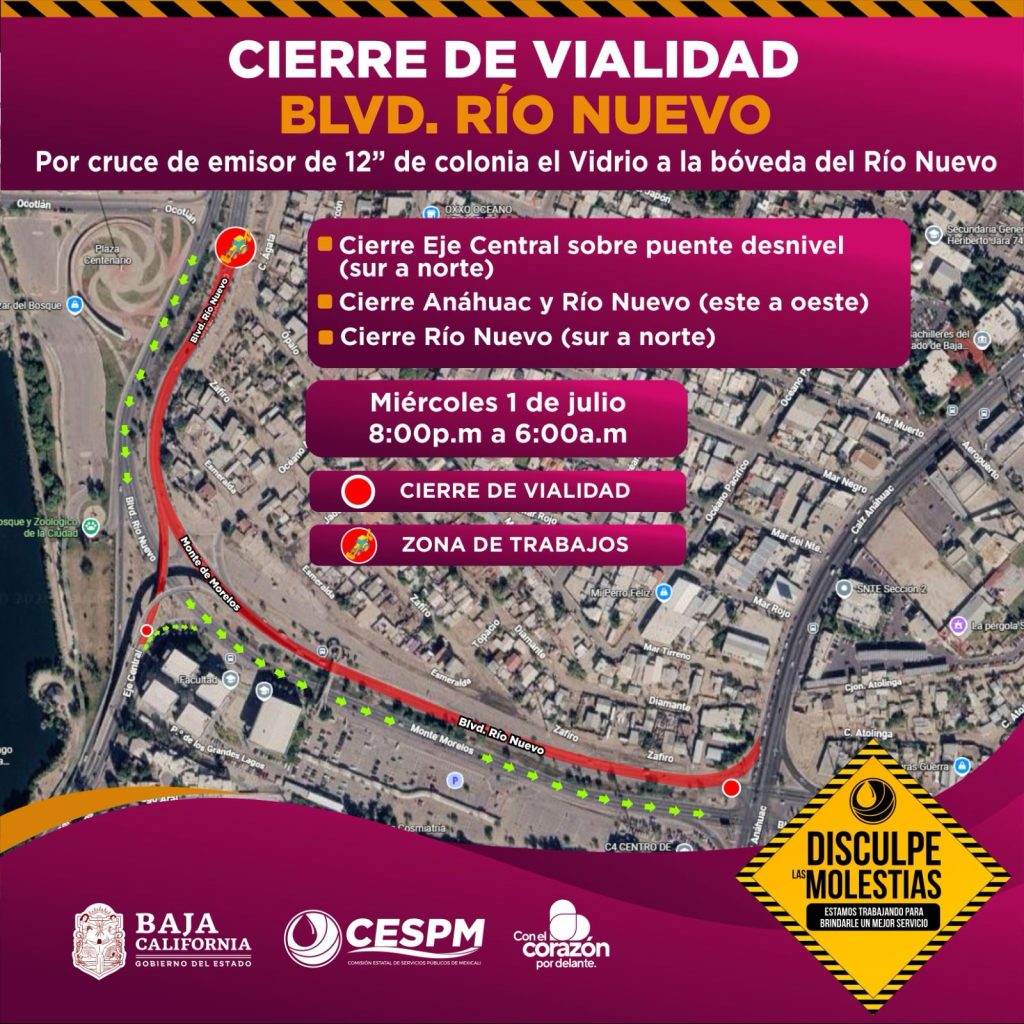 La noche de este miércoles CESPM aplicará cierre parcial y temporal del Río Nuevo