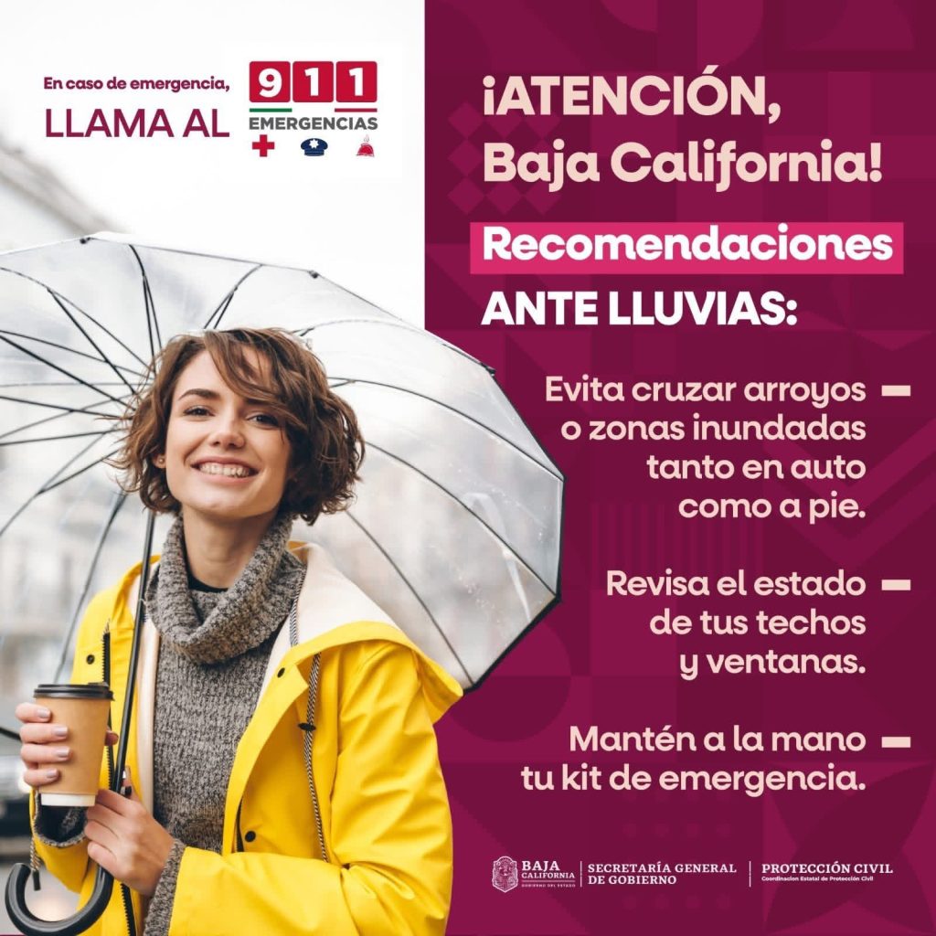 Advierte Protección Civil BC ante probabilidades de lluvias