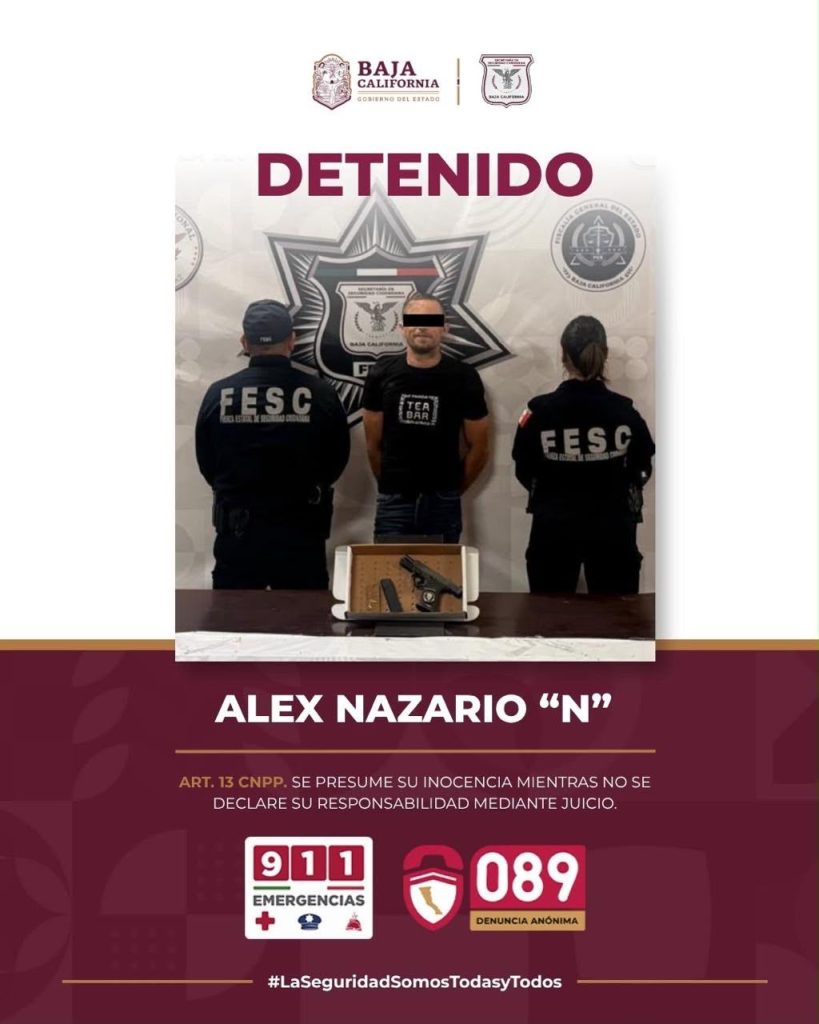 Asegura Fuerza Estatal a presunto sicario en Tijuana