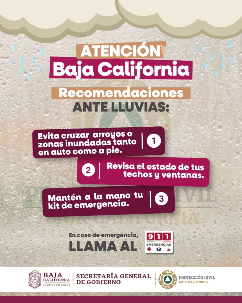 Lluvias para el fin de semana en BC, con actividad eléctrica y vientos de hasta 60 kilómetros por hora