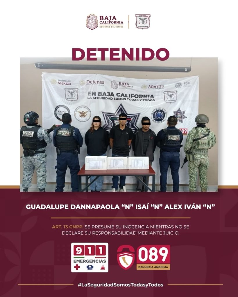3 detenidos con armas de fuego y cartuchos útiles en Playas de Rosarito