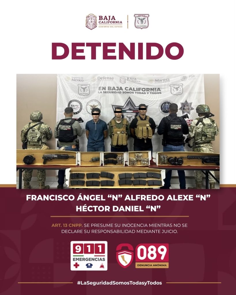 3 detenidos en el Valle de la Trinidad con armas de fuego y cientos de cartuchos útiles