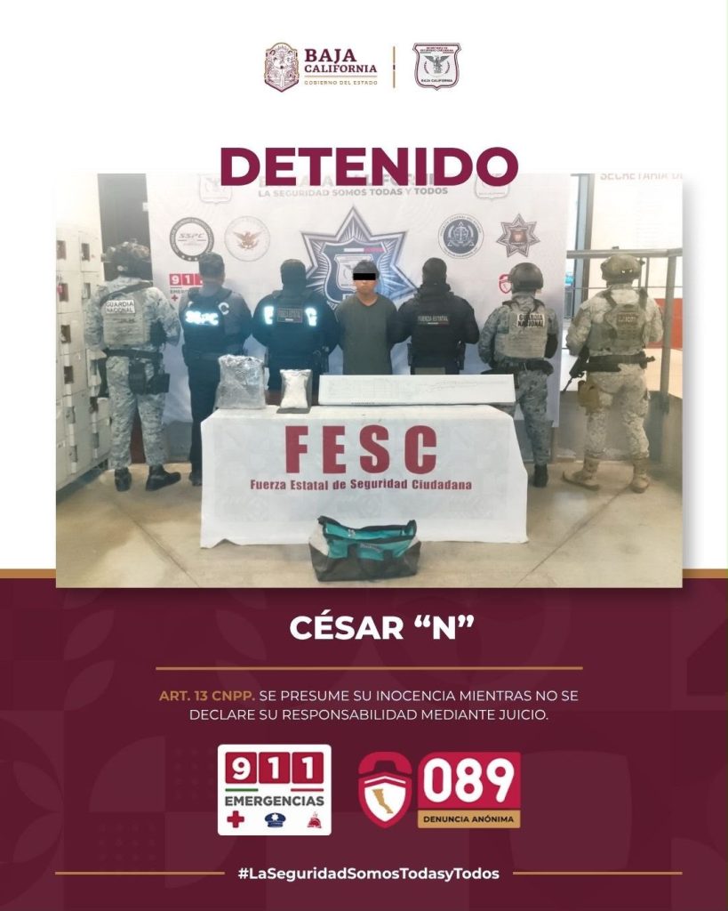 Capturan a generador de violencia con droga y arma en Tecate